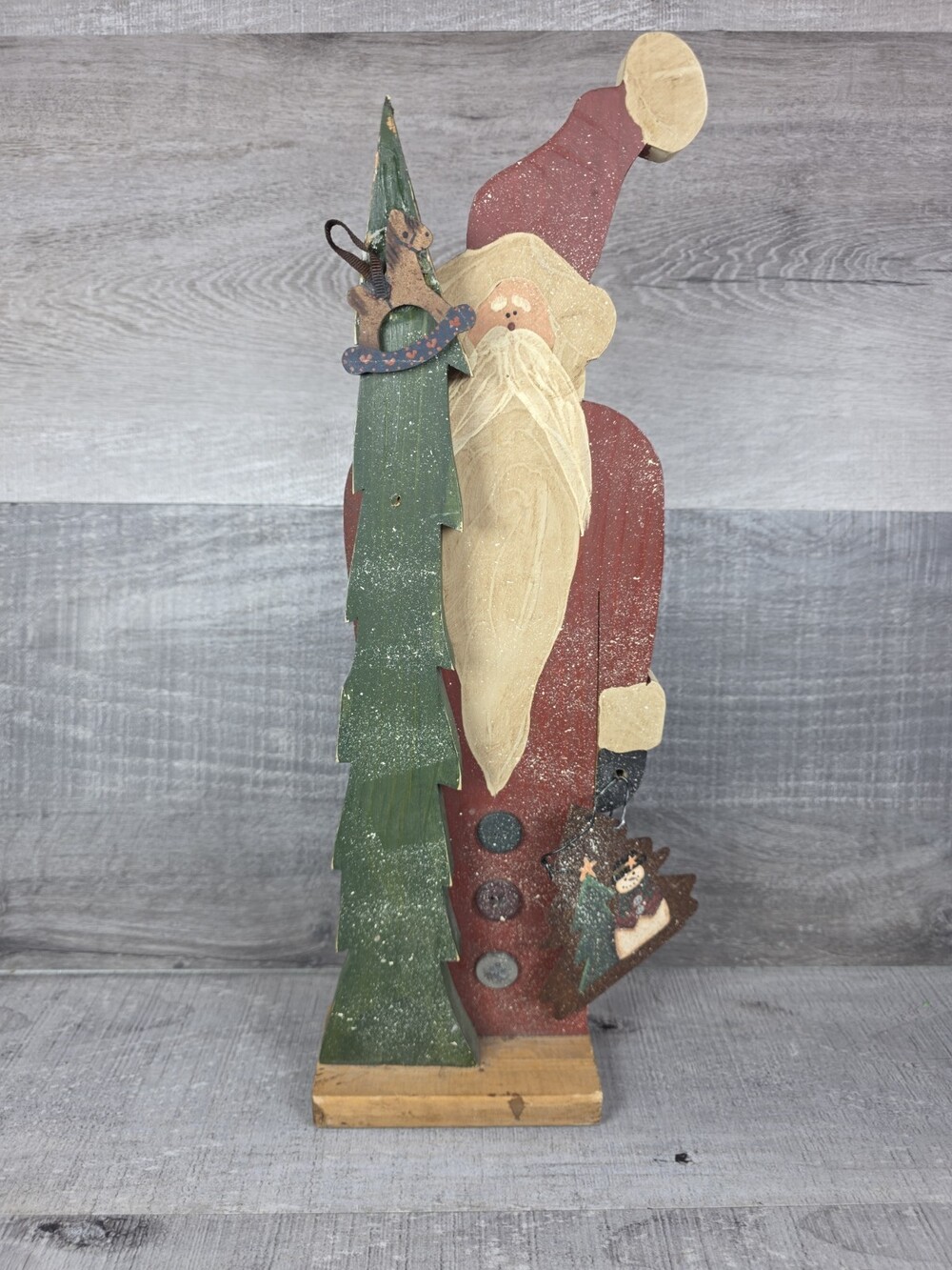 Vtg Folk Art Wooden Santa Tree Shelf Sitter Christmas Decor 16" Tall b294